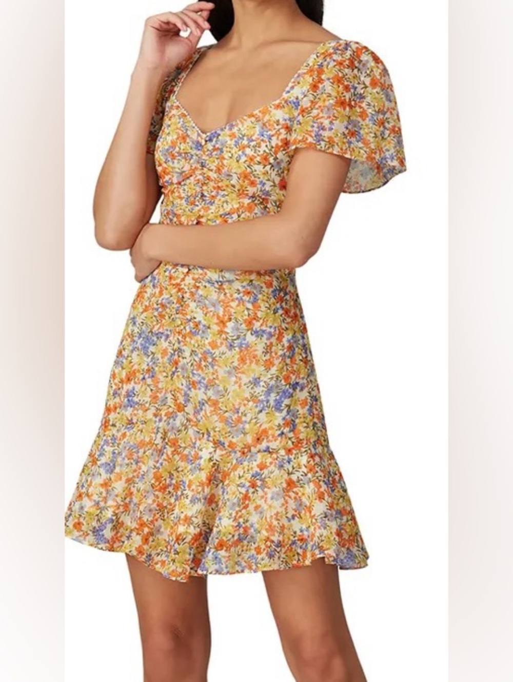 ASTR - The Label - Yellow & Orange Floral Off-Shoulder Mini Dress. Like new”